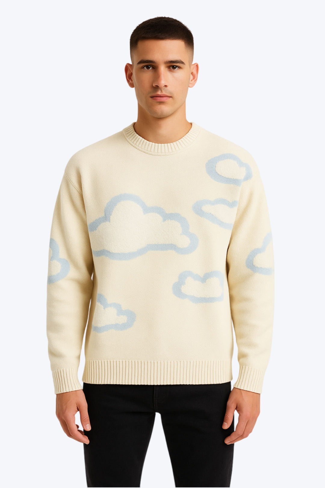 Pull Oversize Unisexe Motif Nuages - Beige