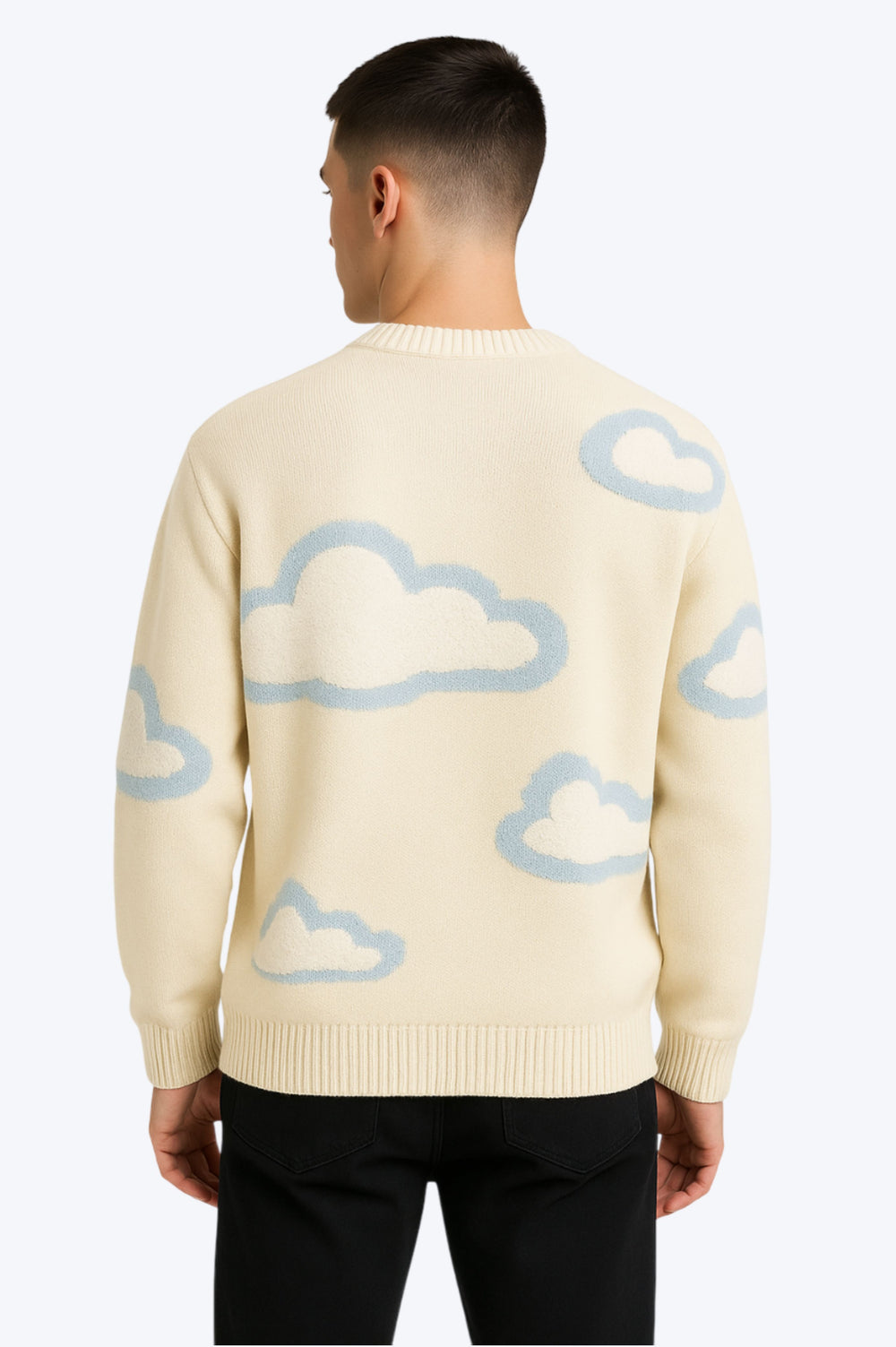 Pull Oversize Unisexe Motif Nuages - Beige