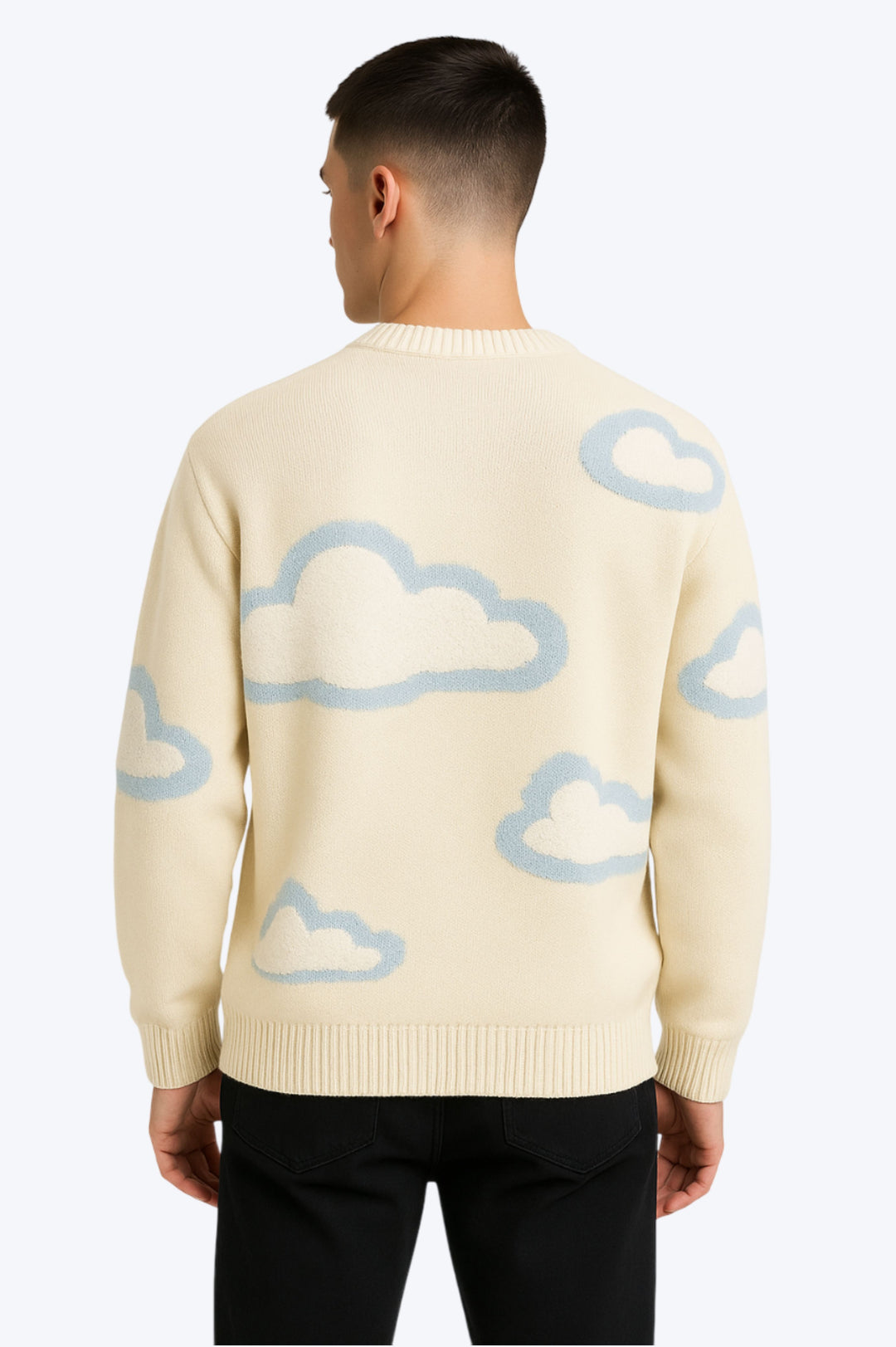 Pull Oversize Unisexe Motif Nuages - Beige