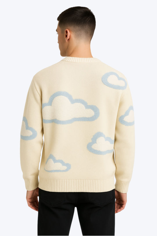 Pull Oversize Unisexe Motif Nuages - Beige