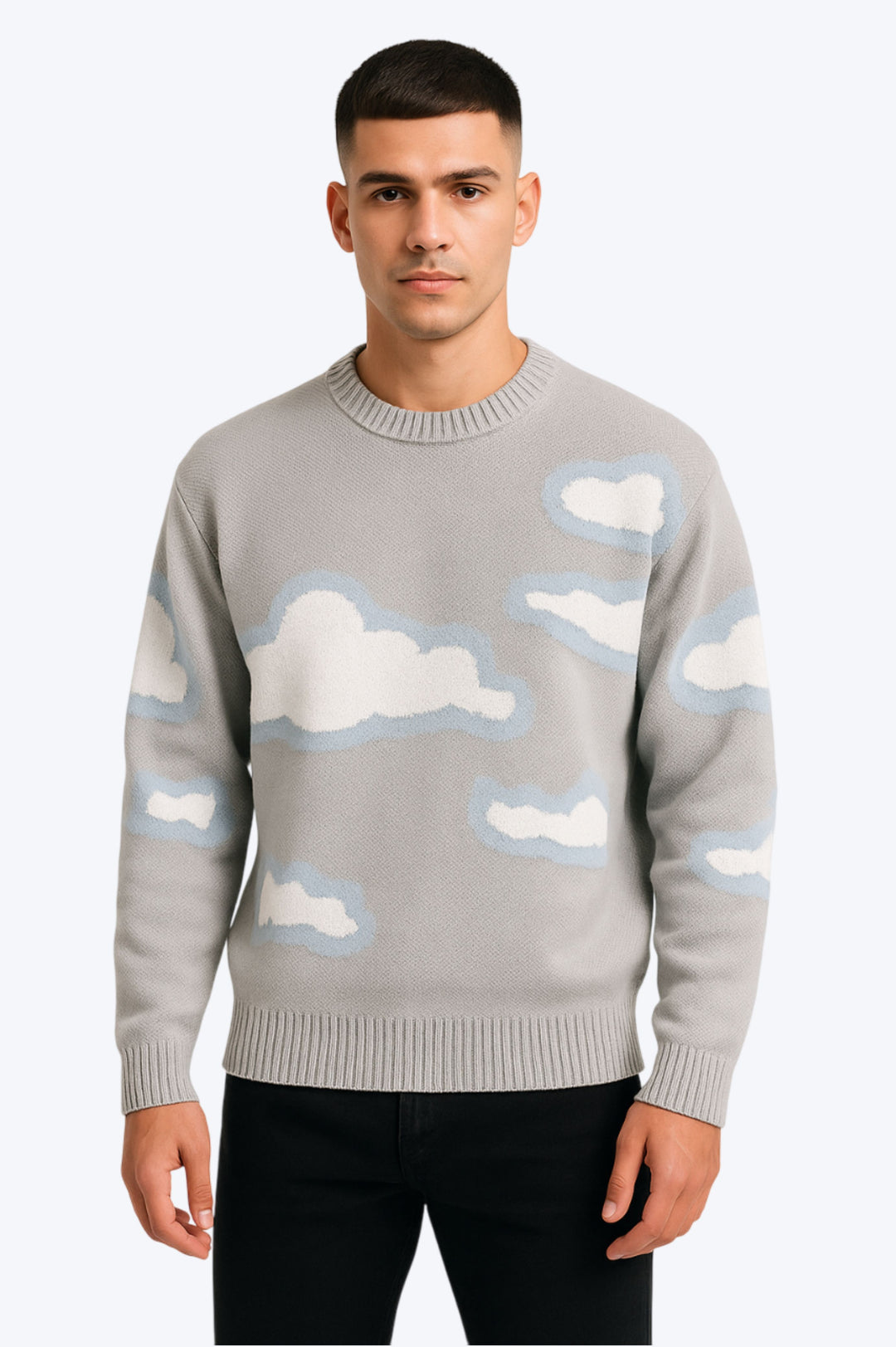 Pull Oversize Unisexe Motif Nuages - Gris