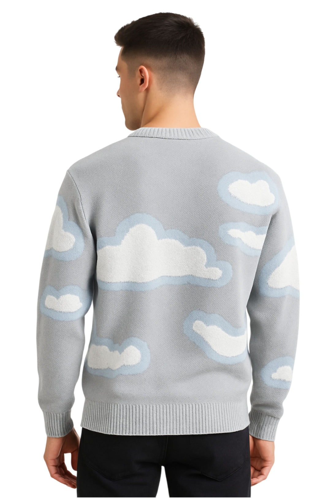 Pull Oversize Unisexe Motif Nuages - Gris