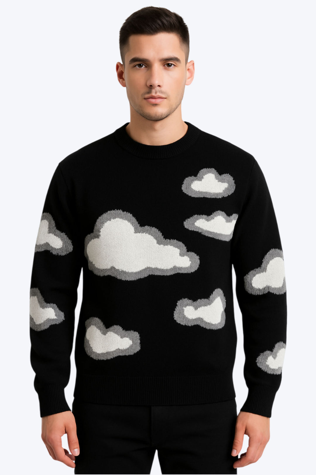 Pull Oversize Unisexe Motif Nuages - Noir