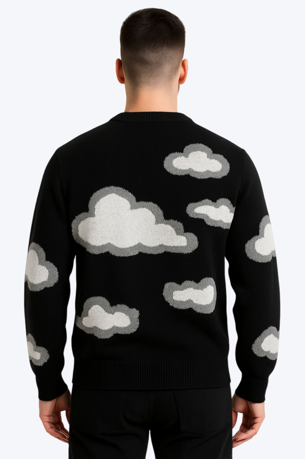 Pull Oversize Unisexe Motif Nuages - Noir