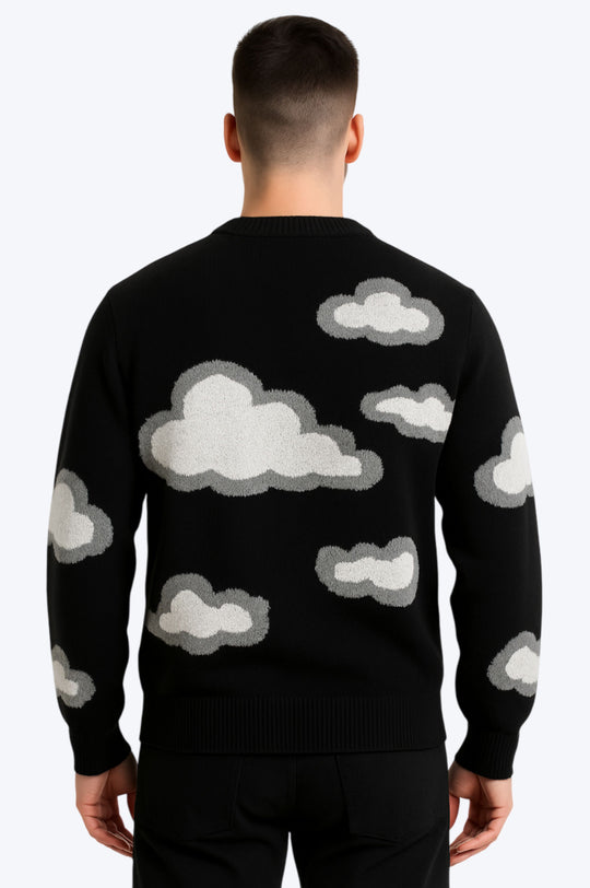 Pull Oversize Unisexe Motif Nuages - Noir