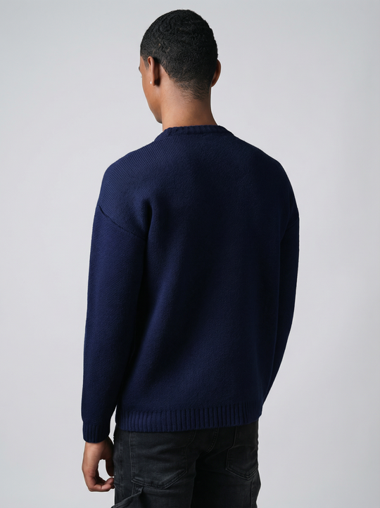 Pull Trèfle Tricot graphique brodé - BLEU MARINE