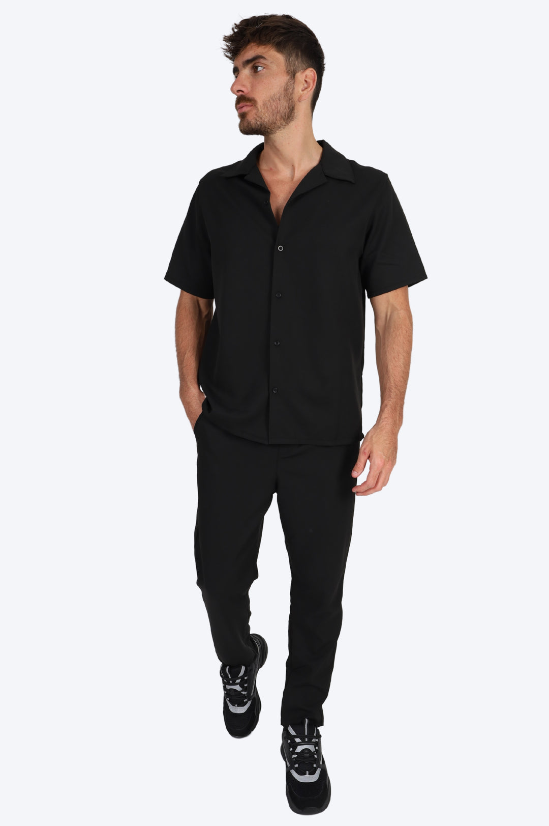 CHEMISE MANCHE COURTE ET PANTALON ASSORTI - NOIR