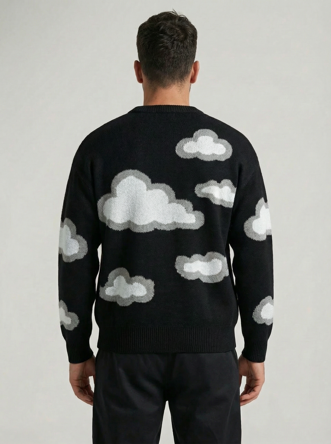 Pull Oversize Unisexe Motif Nuages - Noir