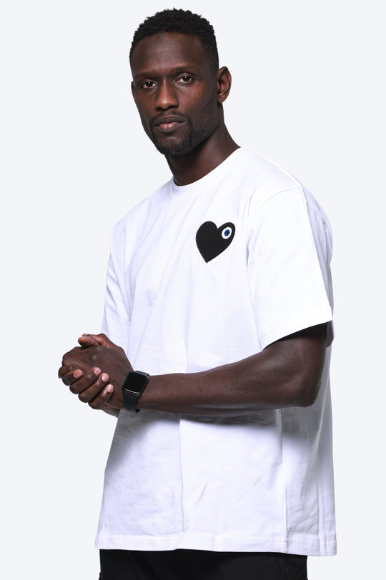 T-SHIRT BRODÉ COEUR NOIR 100% COTON - BLANC