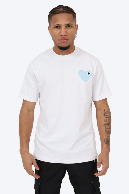 T-SHIRT BLANC - CŒUR BLEU CIEL