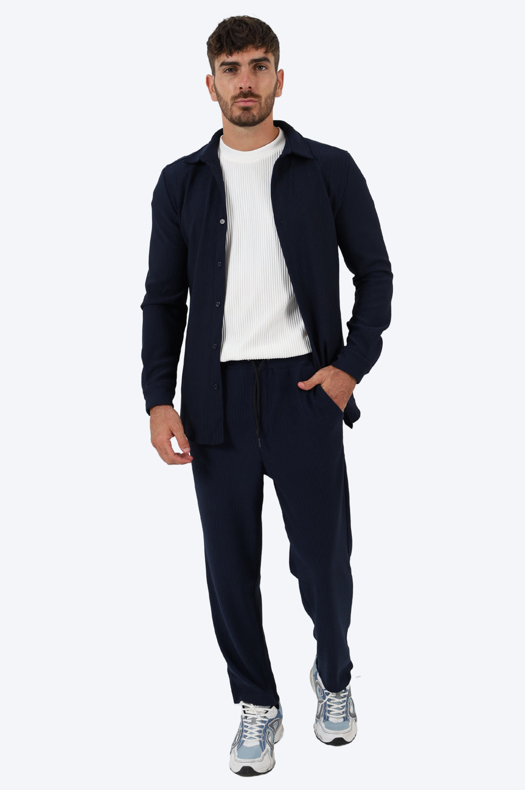 ENSEMBLE PLISSÉ CHEMISE ET PANTALON - BLEU