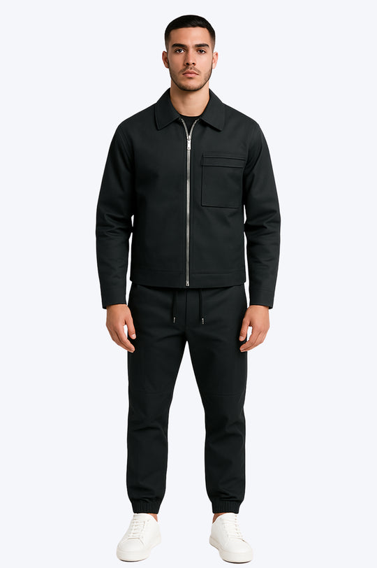 Ensemble Zippé Col Chemise - NOIR