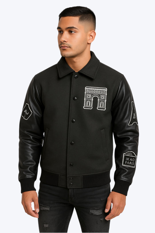 Veste Teddy Homme Noire "Renaissance" – Broderies Paris & Mona Lisa
