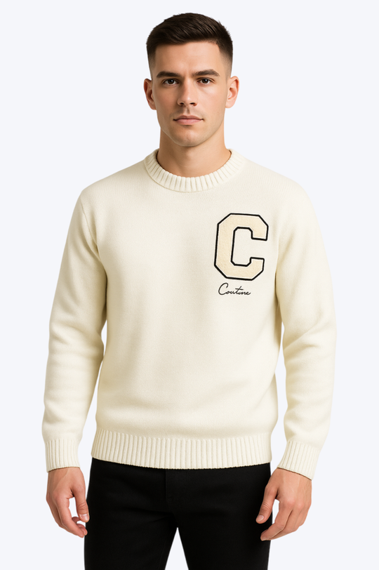 Sweat tricoté Campus Letter C - Blanc