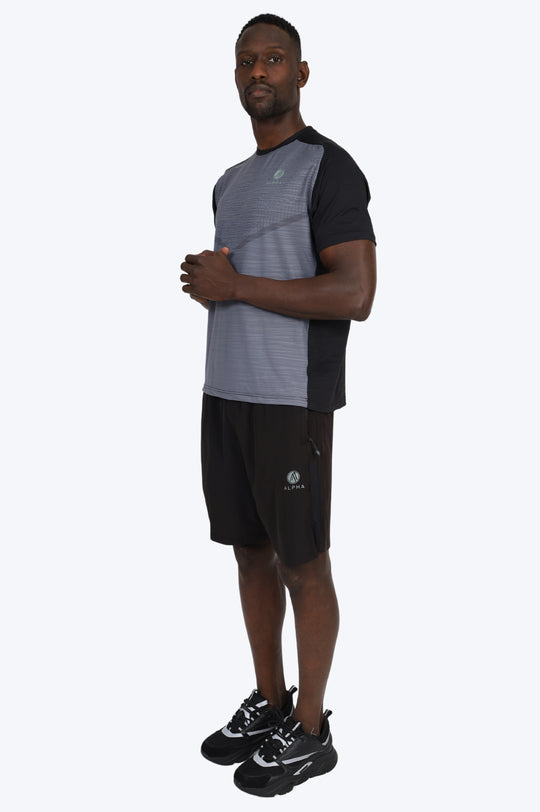 ENSEMBLE SHORT & T SHIRT ALPHA SPORT - GRIS FONCÉ/NOIR