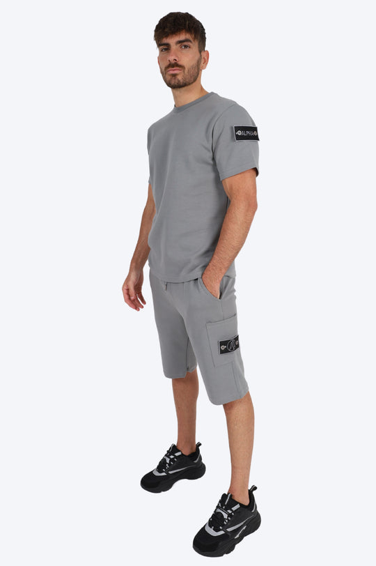 ENSEMBLE SHORT & T SHIRT ALPHA 100% COTON - GRIS