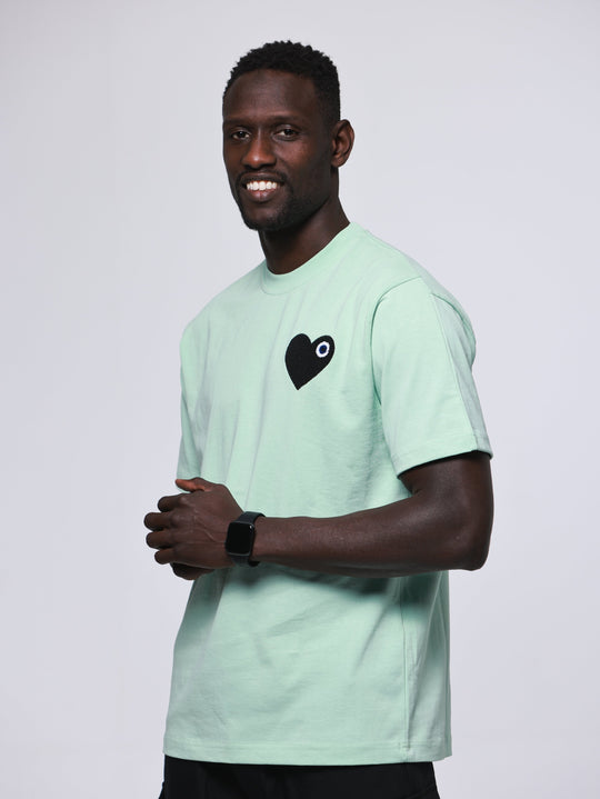 T-SHIRT BRODÉ COEUR NOIR 100% COTON - VERT