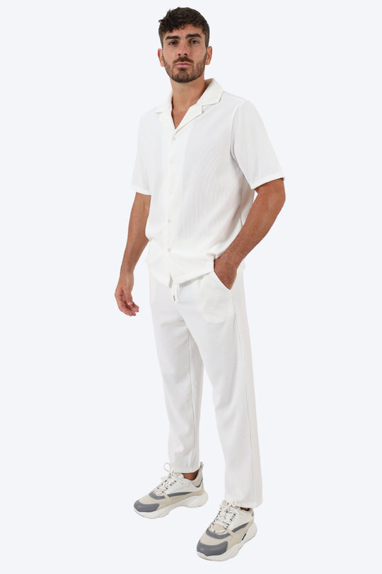 ENSEMBLE EN COTON CÔTELÉ CHEMISE ET PANTALON - BLANC