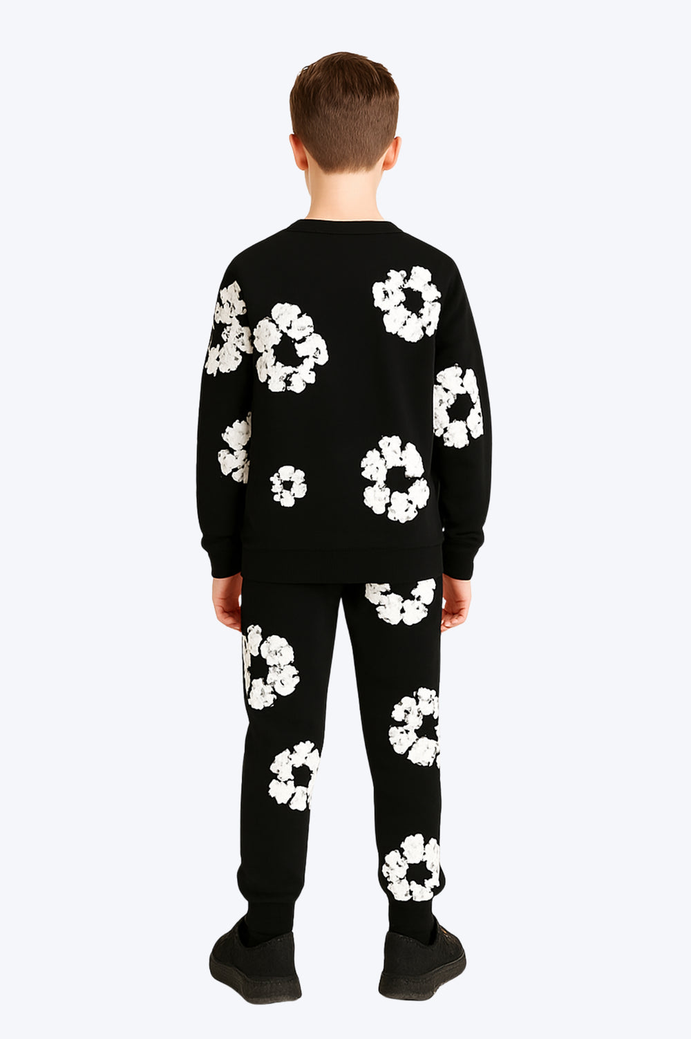 Ensemble Jogging Enfant Motifs Floraux - NOIR