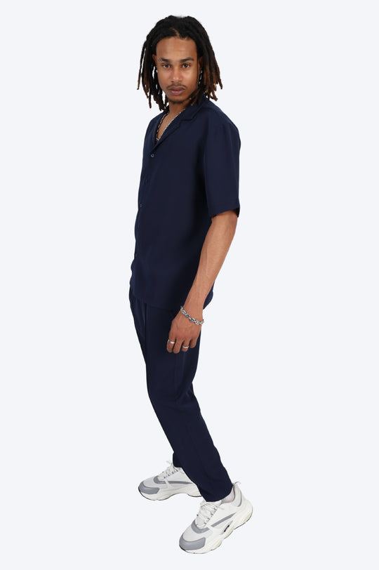 CHEMISE MANCHE COURTE ET PANTALON ASSORTI - BLEU MARINE