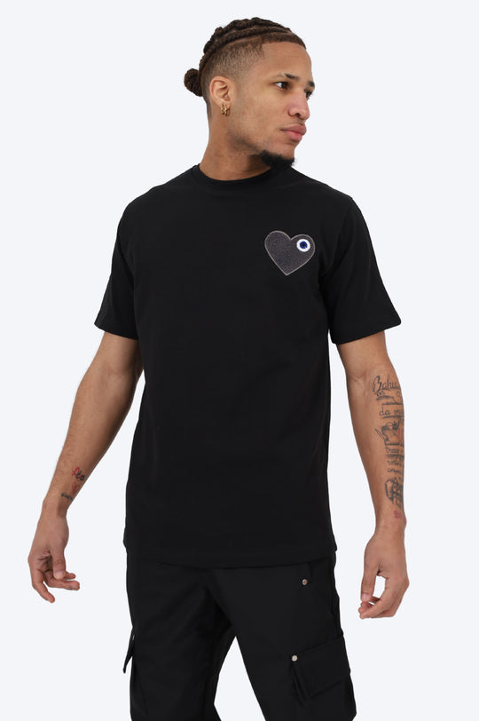 T-SHIRT BRODÉ COEUR NOIR 100% COTON - NOIR