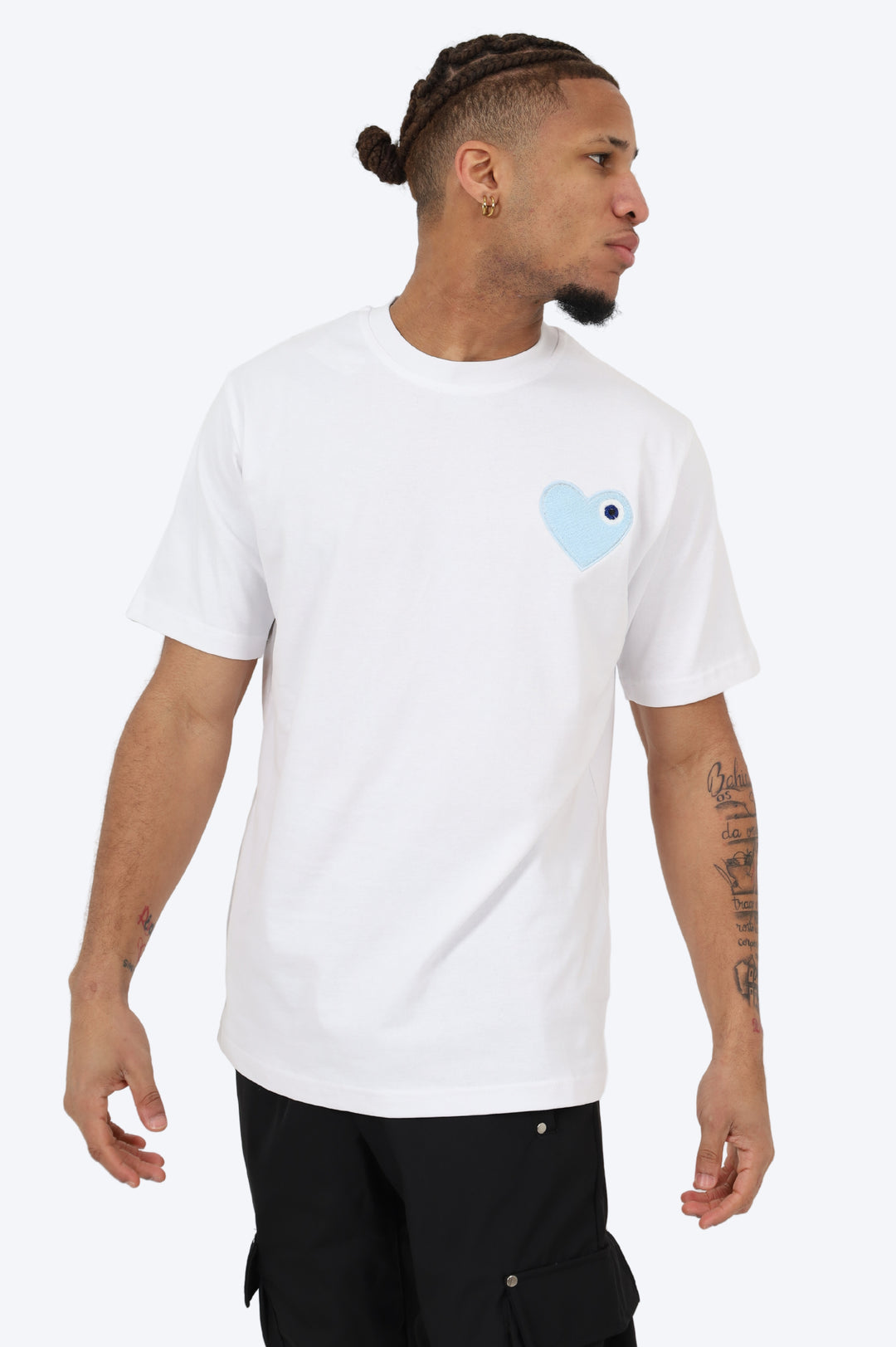 T-SHIRT BLANC - CŒUR BLEU CIEL