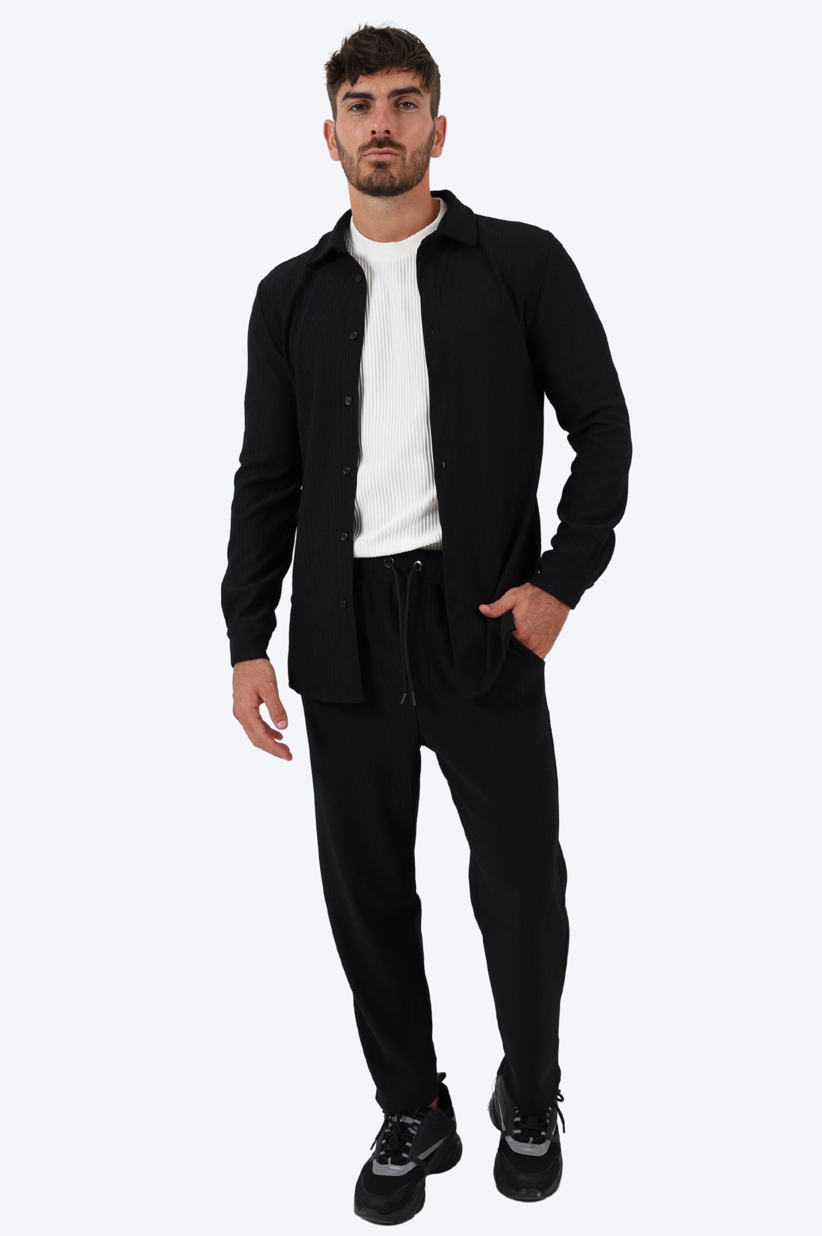 ENSEMBLE PLISSE CHEMISE ET PANTALON NOIR Alpha