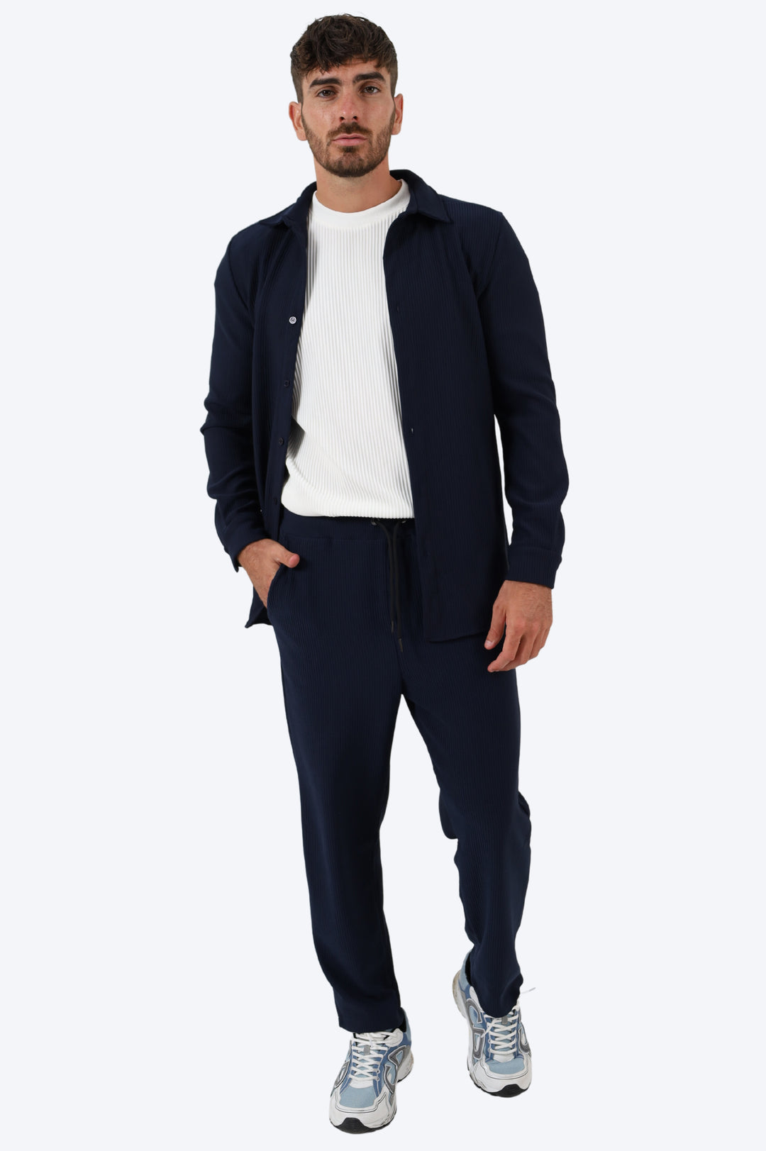 ENSEMBLE PLISSÉ CHEMISE ET PANTALON - BLEU