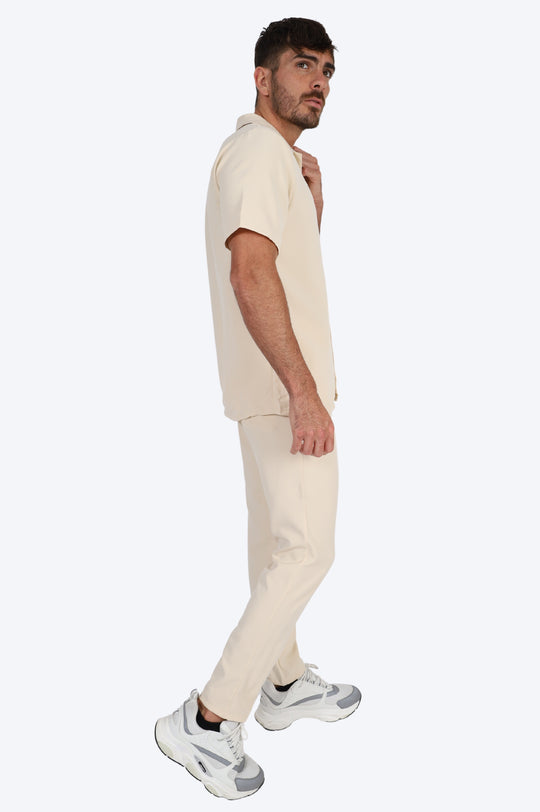 CHEMISE MANCHE COURTE ET PANTALON ASSORTI - BLANC CASSÉ