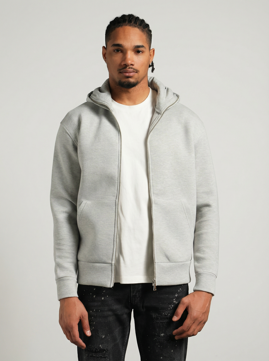 Hoodie Masque Zip Intégral – Gris