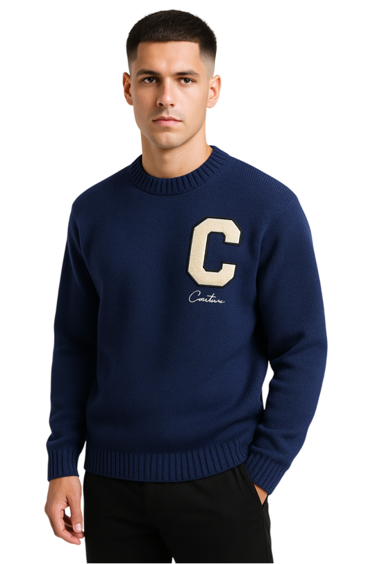 Sweat tricoté Campus Letter C - Bleu marine