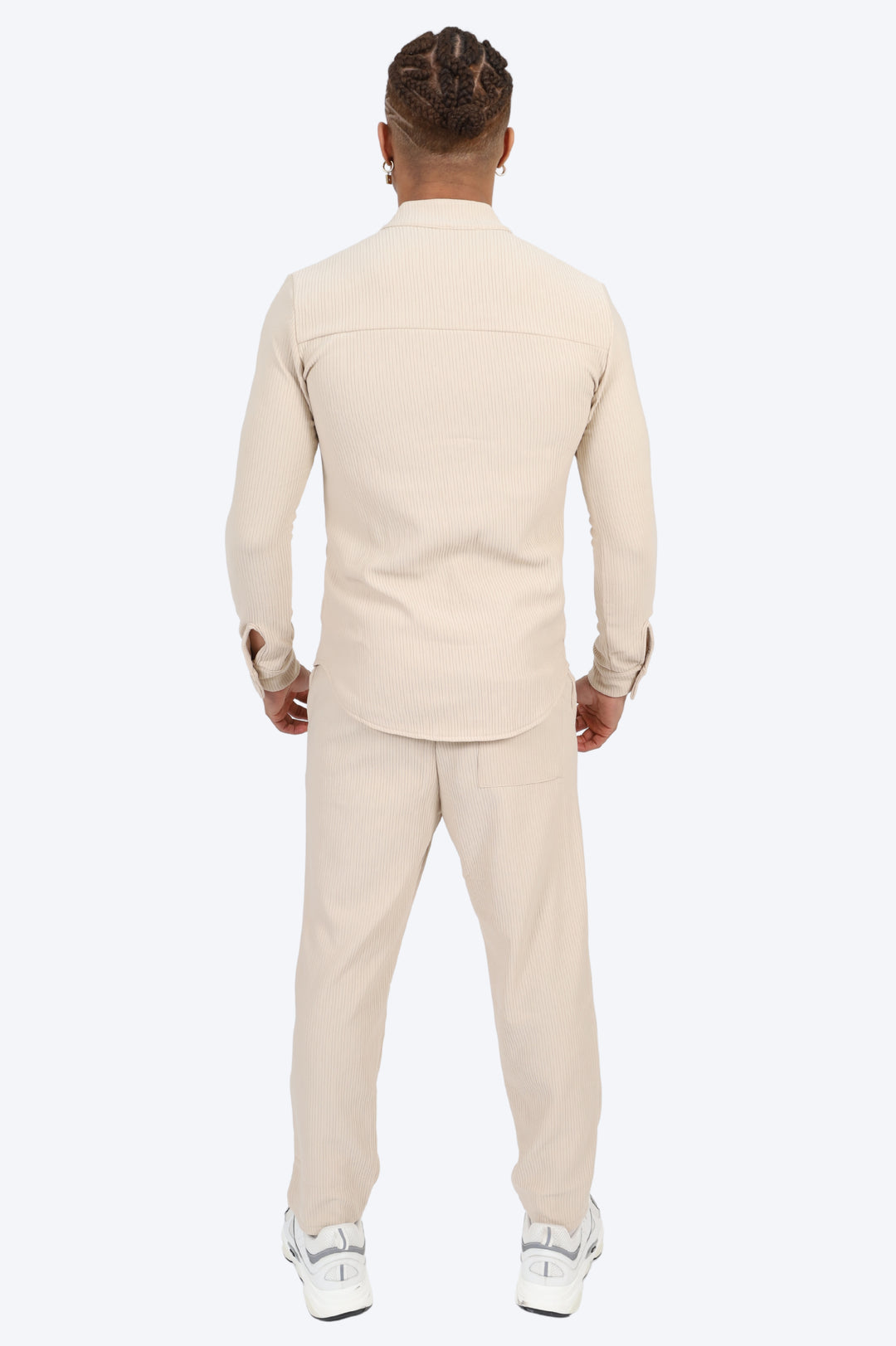 ENSEMBLE PLISSÉ CHEMISE COL MAO ET PANTALON - BEIGE