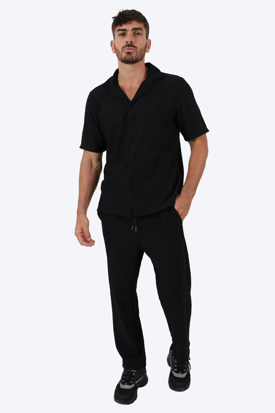 ENSEMBLE EN COTON CÔTELÉ CHEMISE ET PANTALON - NOIR