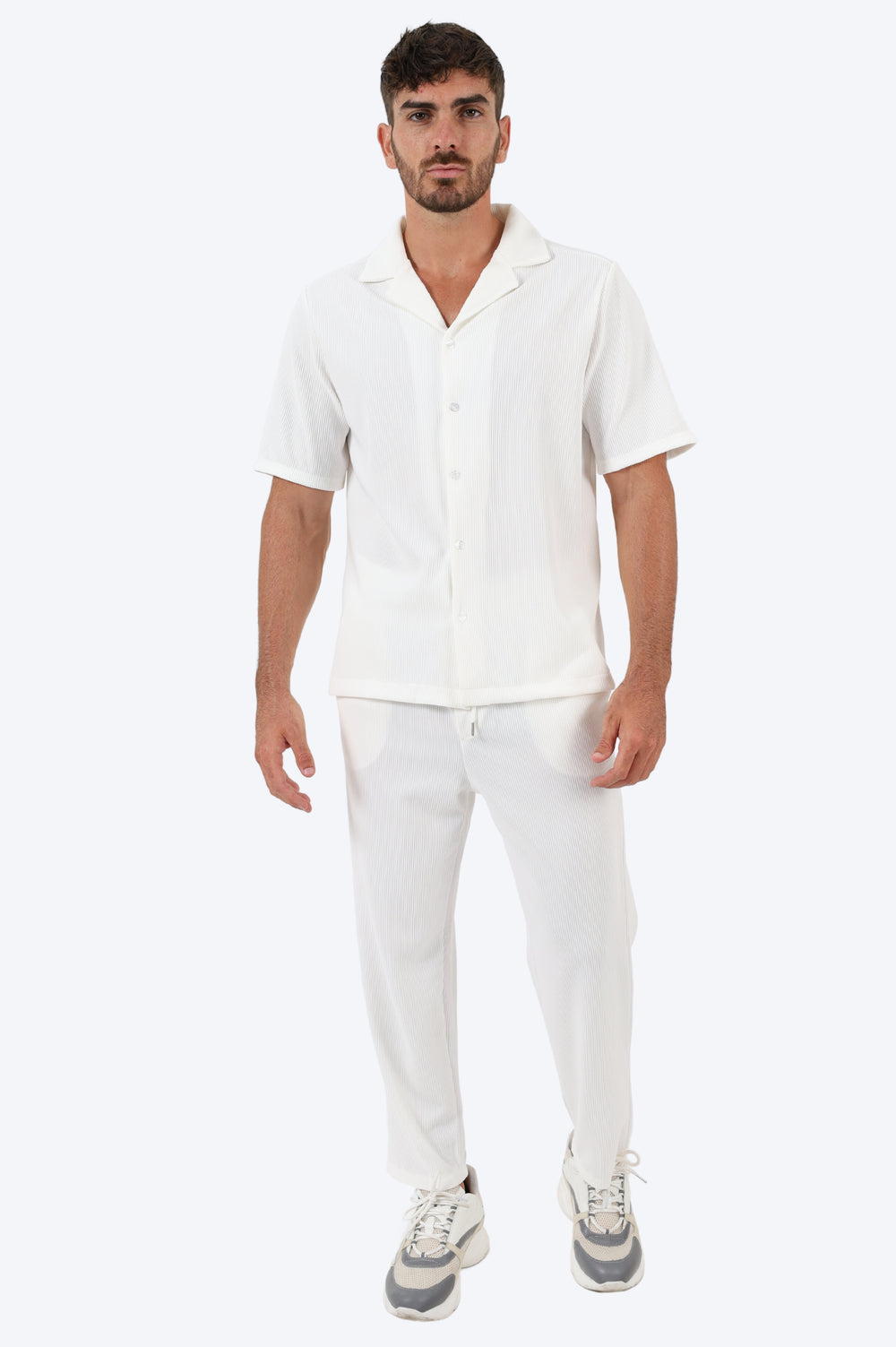 ENSEMBLE EN COTON CÔTELÉ CHEMISE ET PANTALON - BLANC