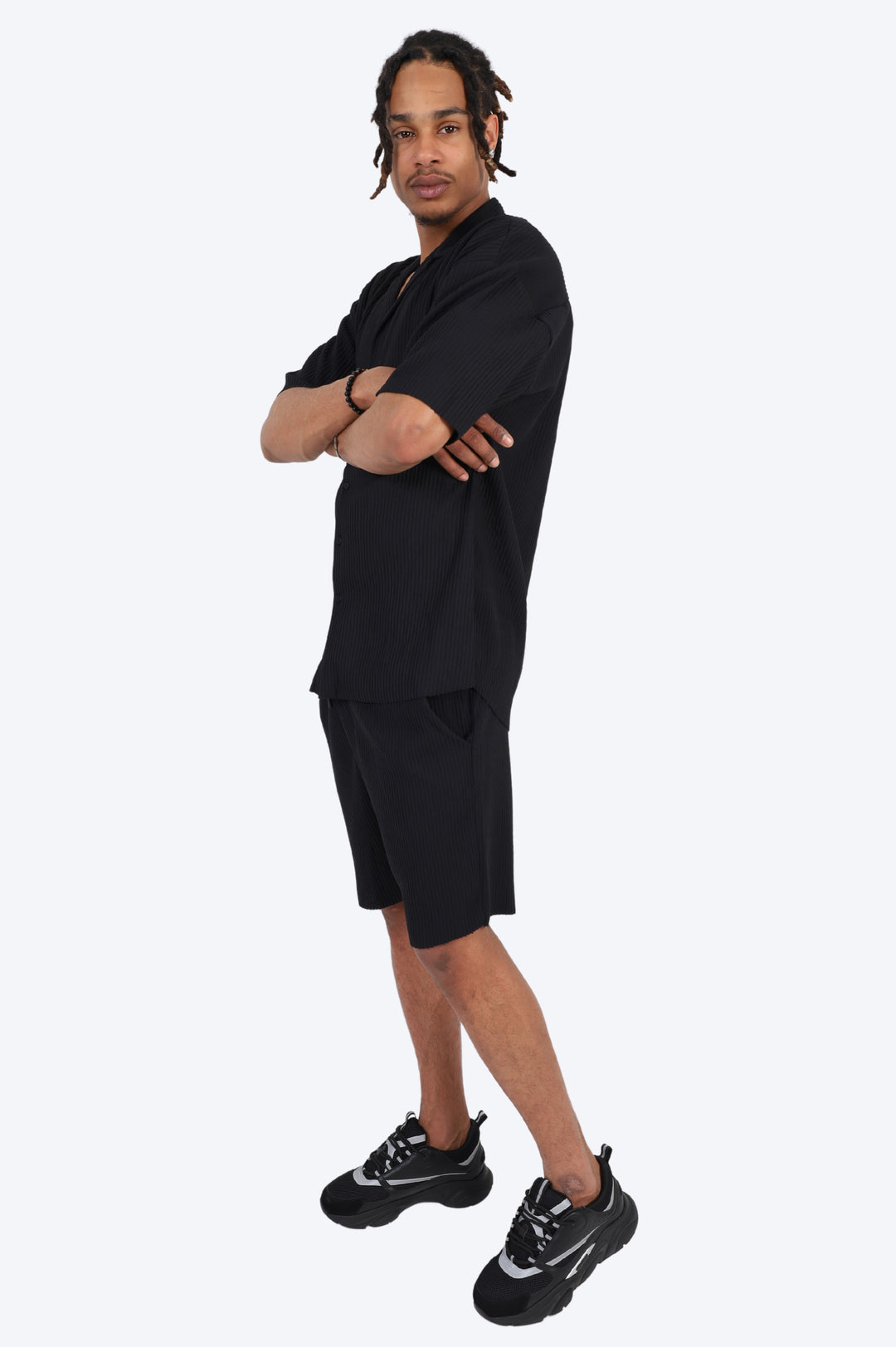 CHEMISE ET SHORT PLISSÉ - NOIR