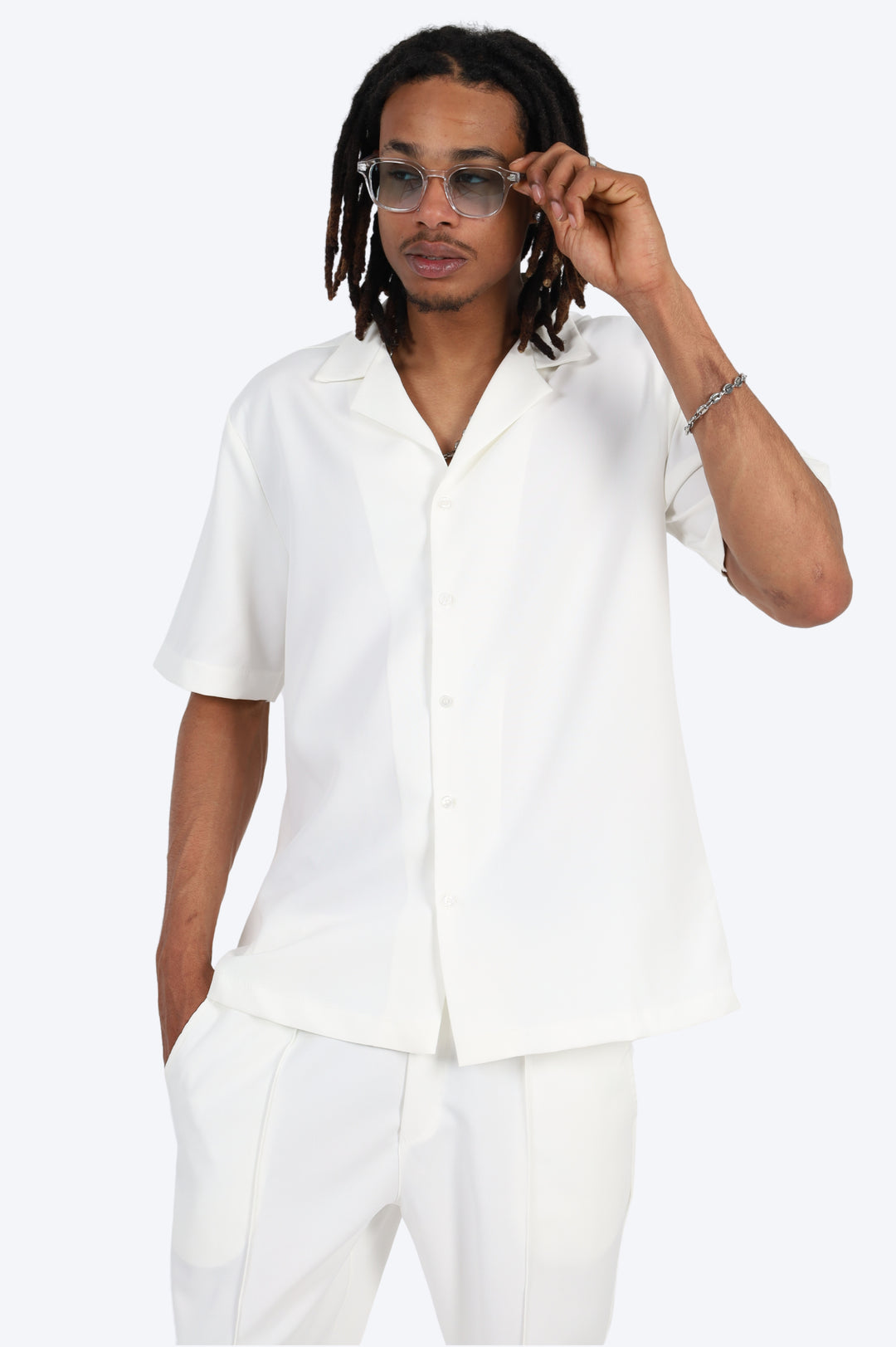 CHEMISE MANCHE COURTE ET PANTALON ASSORTI - BLANC