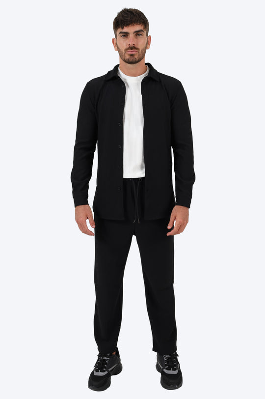 ENSEMBLE PLISSÉ CHEMISE ET PANTALON - NOIR