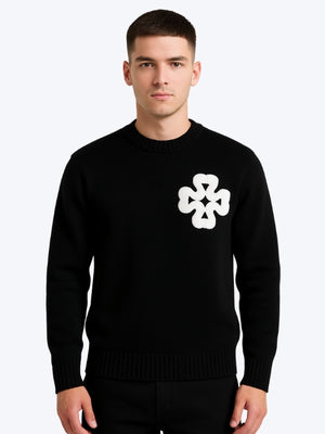 Pull Trèfle Tricot graphique brodé - NOIR