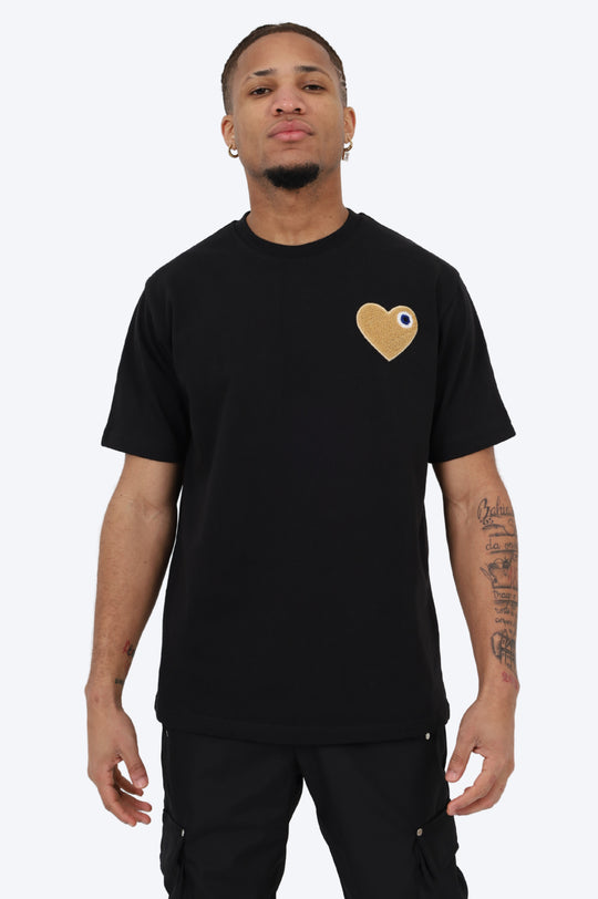 T-SHIRT BRODÉ COEUR OR 100% COTON - NOIR