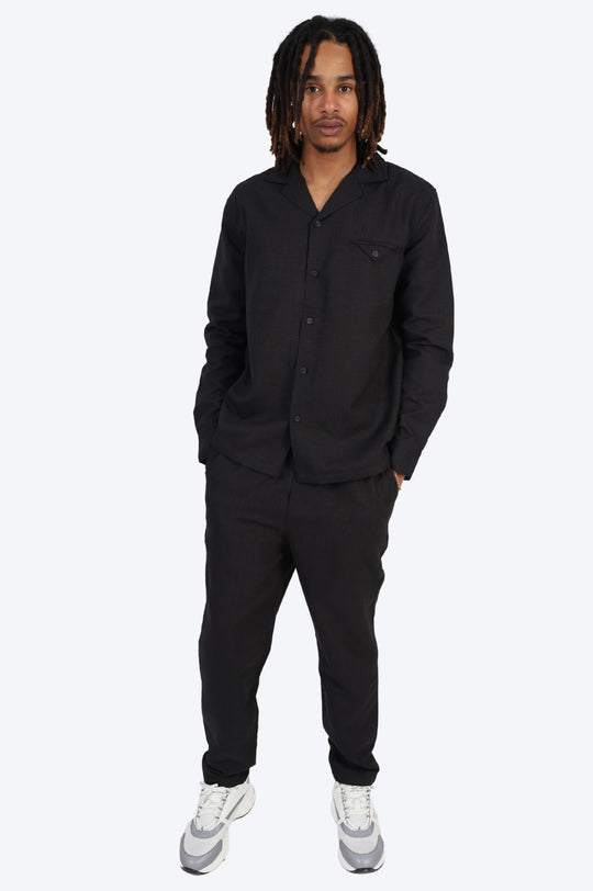 CHEMISE MANCHE LONGUE ET PANTALON ASSORTI - NOIR