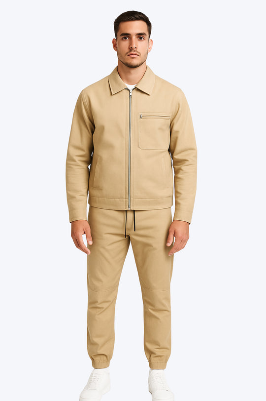 Ensemble Zippé Col Chemise - BEIGE