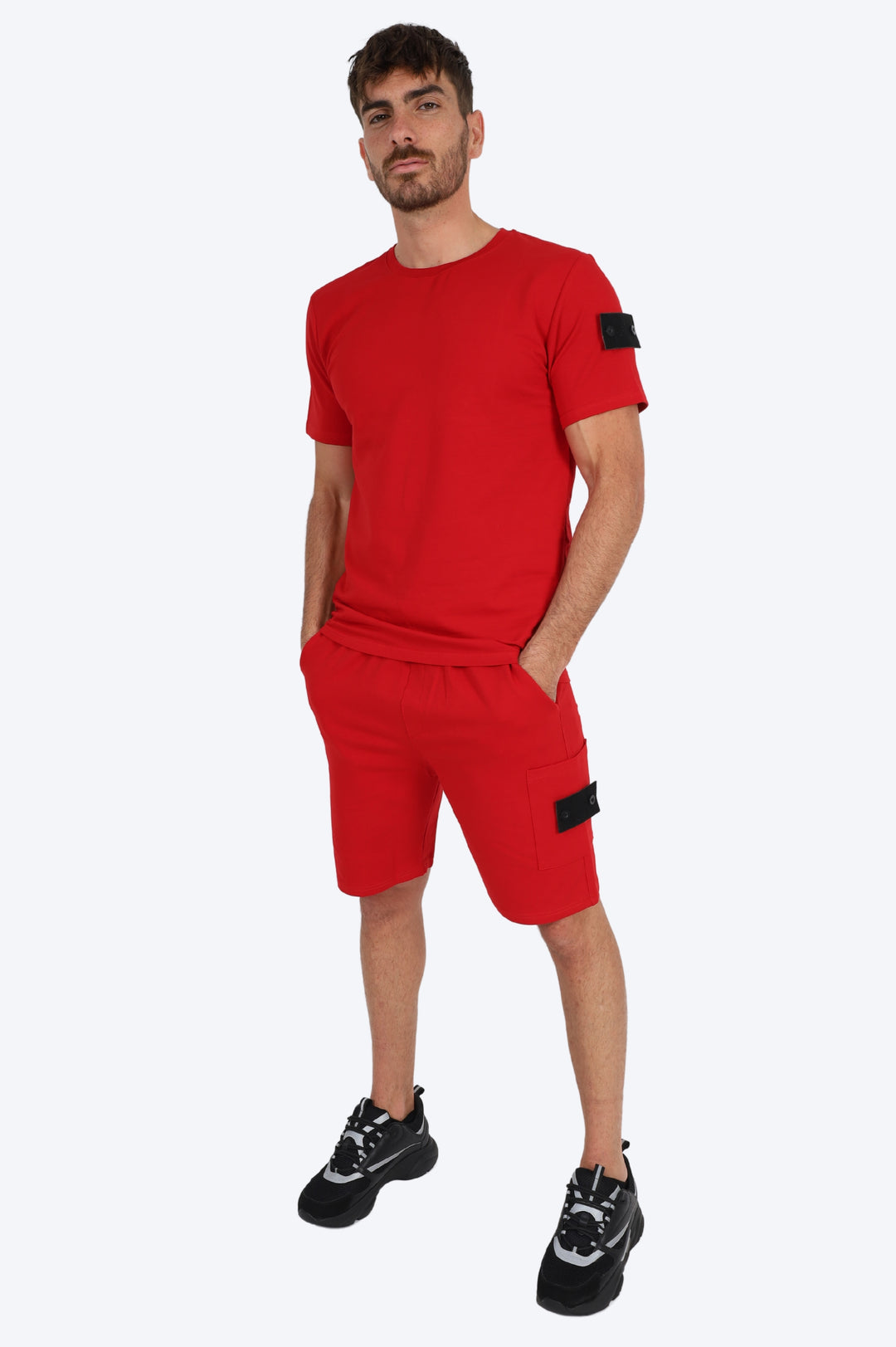 ENSEMBLE SHORT & T SHIRT ALPHA 100% COTON - ROUGE