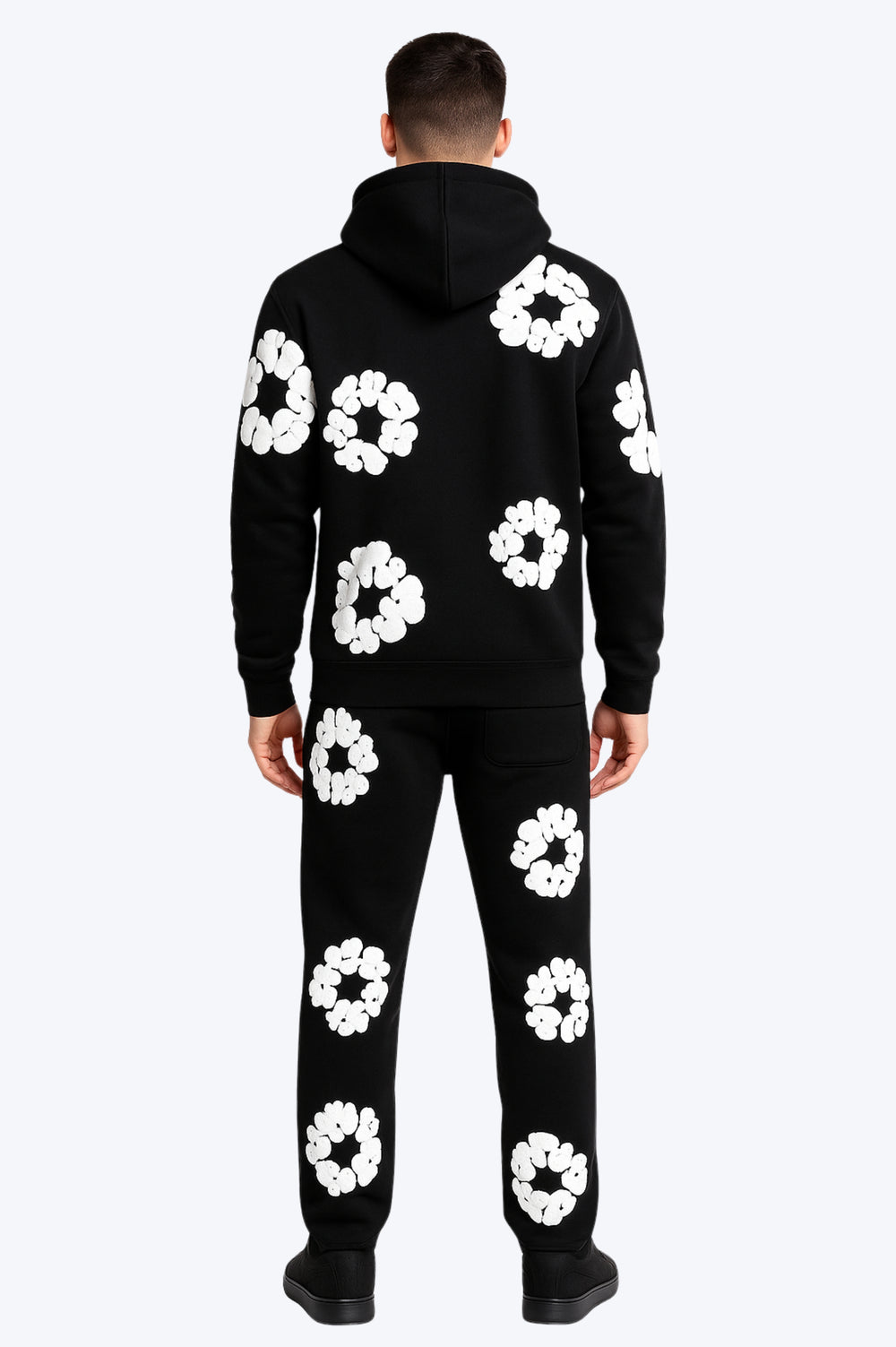 Ensemble Jogging Motifs Floraux – NOIR (motifs blanc)