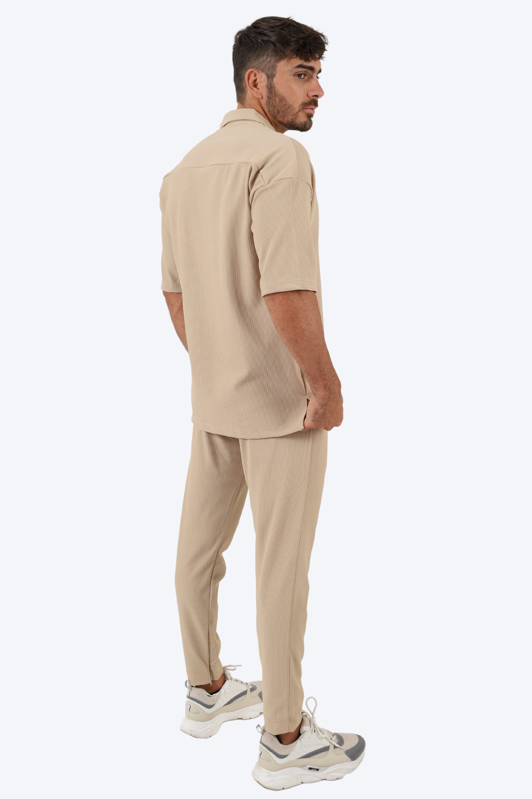 ENSEMBLE EN COTON CÔTELÉ CHEMISE ET PANTALON - BEIGE