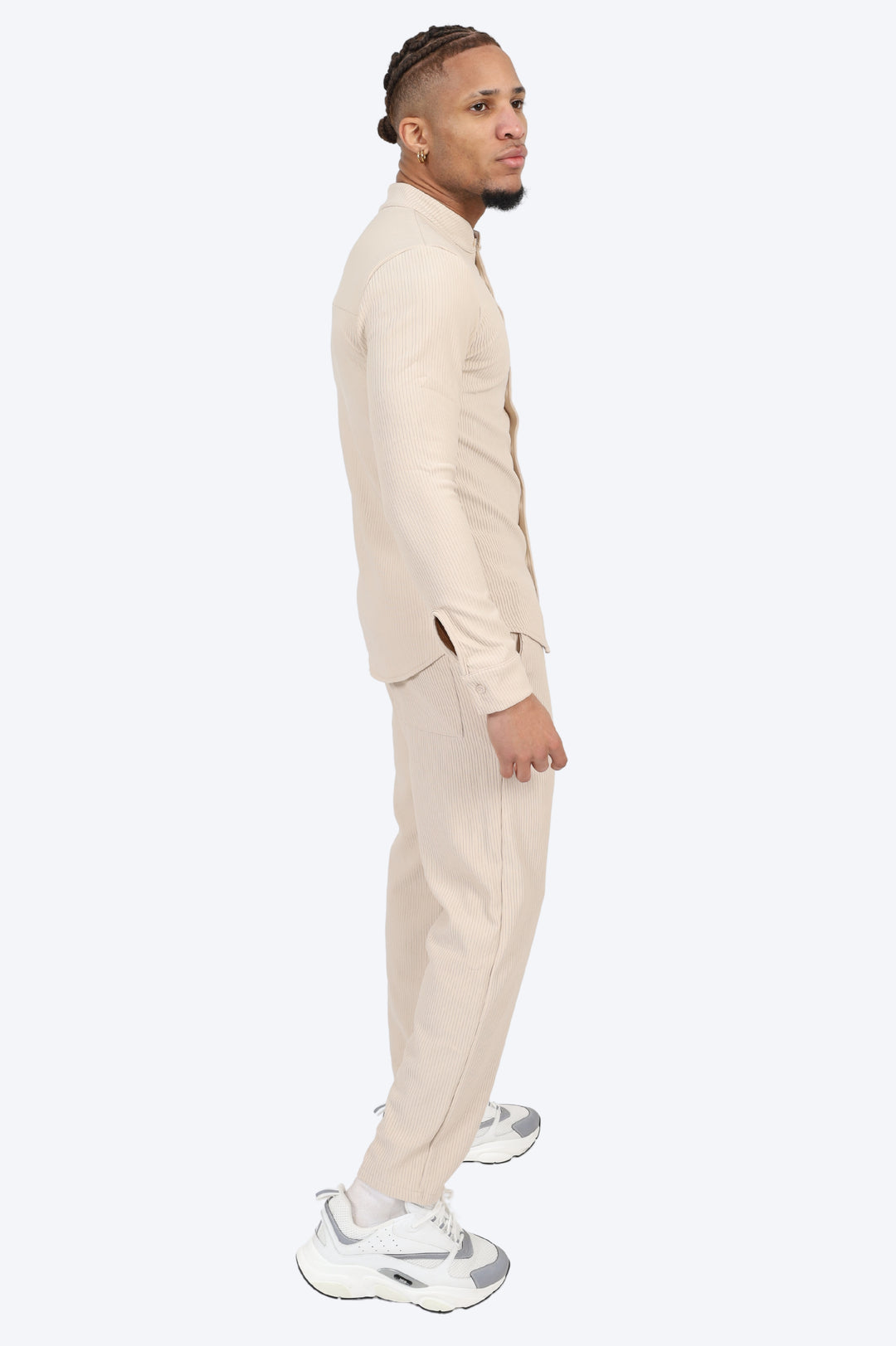 ENSEMBLE PLISSÉ CHEMISE COL MAO ET PANTALON - BEIGE