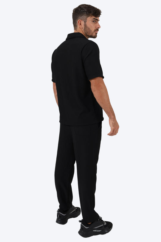 ENSEMBLE EN COTON CÔTELÉ CHEMISE ET PANTALON - NOIR