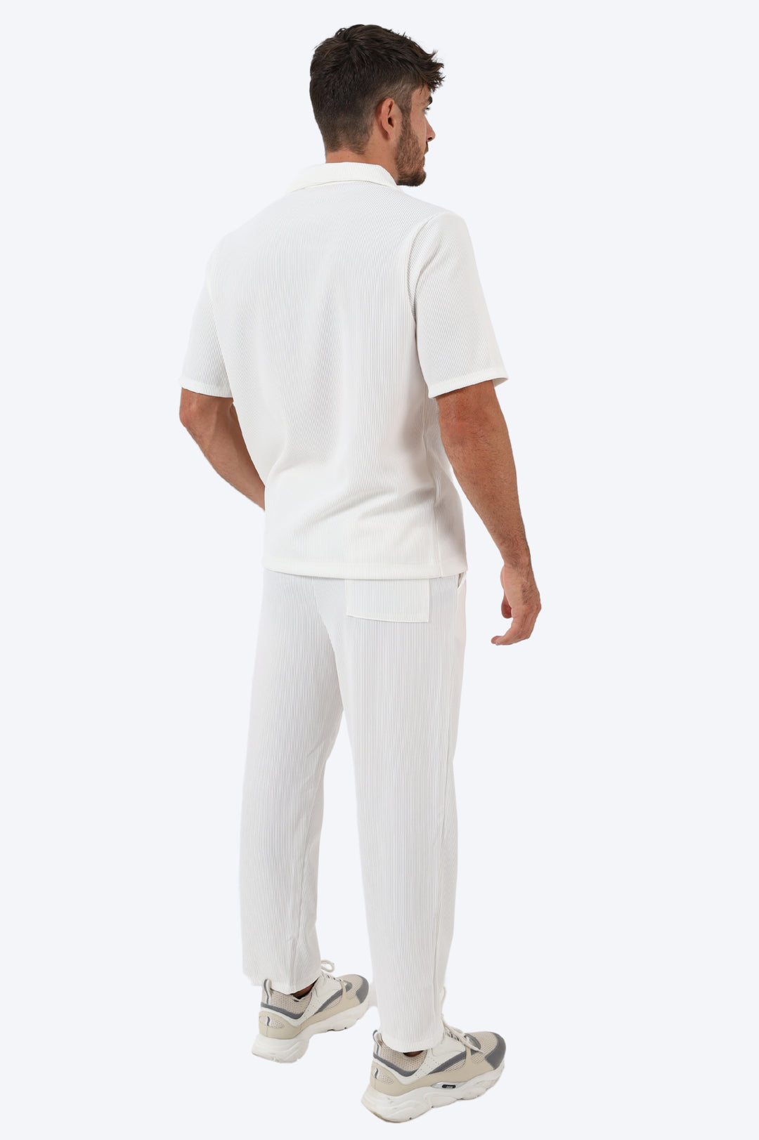 ENSEMBLE EN COTON CÔTELÉ CHEMISE ET PANTALON - BLANC