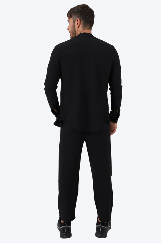 ENSEMBLE PLISSÉ CHEMISE COL MAO ET PANTALON - NOIR