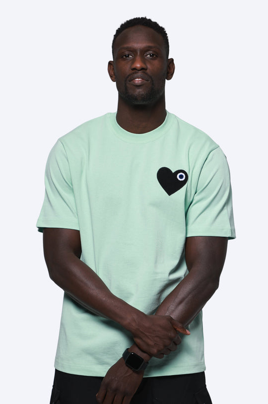 T-SHIRT BRODÉ COEUR NOIR 100% COTON - VERT