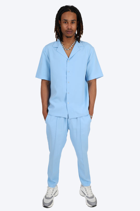 CHEMISE MANCHE COURTE ET PANTALON ASSORTI - BLEU CIEL